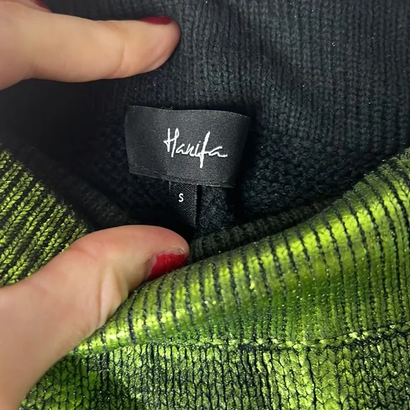 Hanifa Rylee Metallic Green knit Flare Pants - Picture 5 of 7